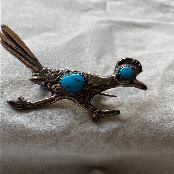 Jewelry - Handcrafted Bronze Bird pin with Turquoise Accents